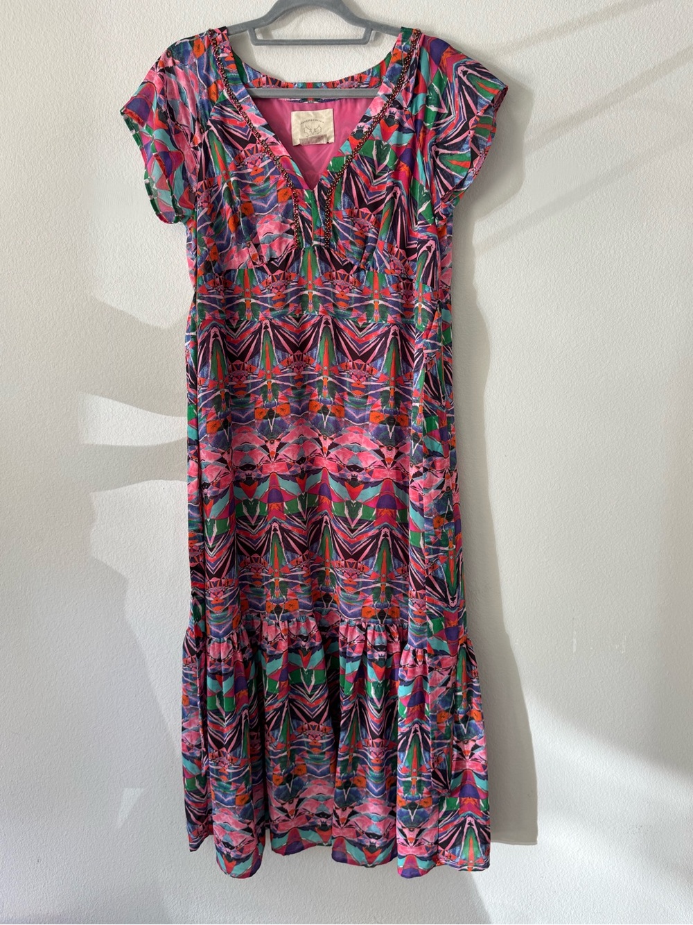 Women's Pink & Green Printed V-Neck Maxi Dress